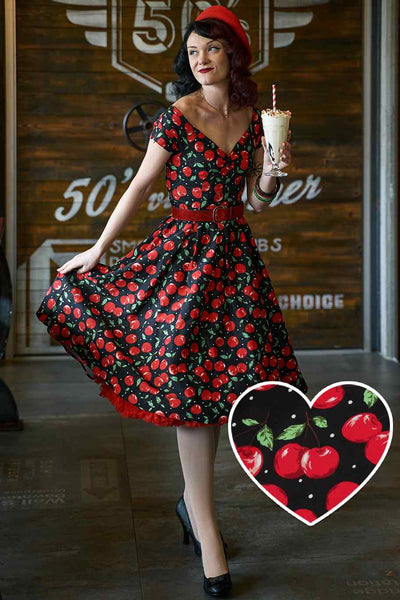 Off Shoulder Cherry Swing Dress