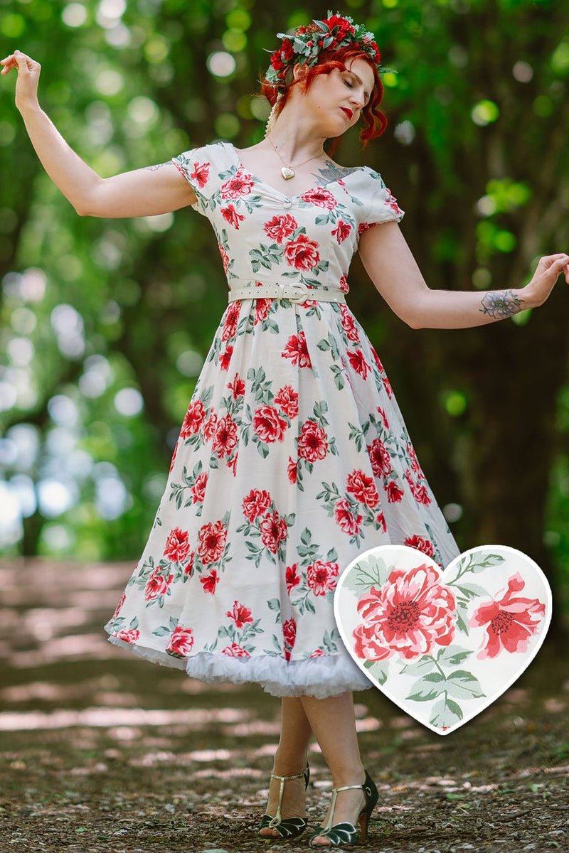 Off Shoulder Floral Swing Dress In White