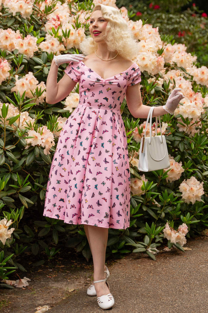 Lily Off Shoulder Pink Butterfly Swing Dress 8