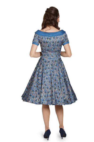 Model photo of Peacock Feather Swing Dress