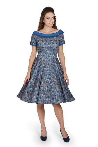 Model photo of Peacock Feather Swing Dress