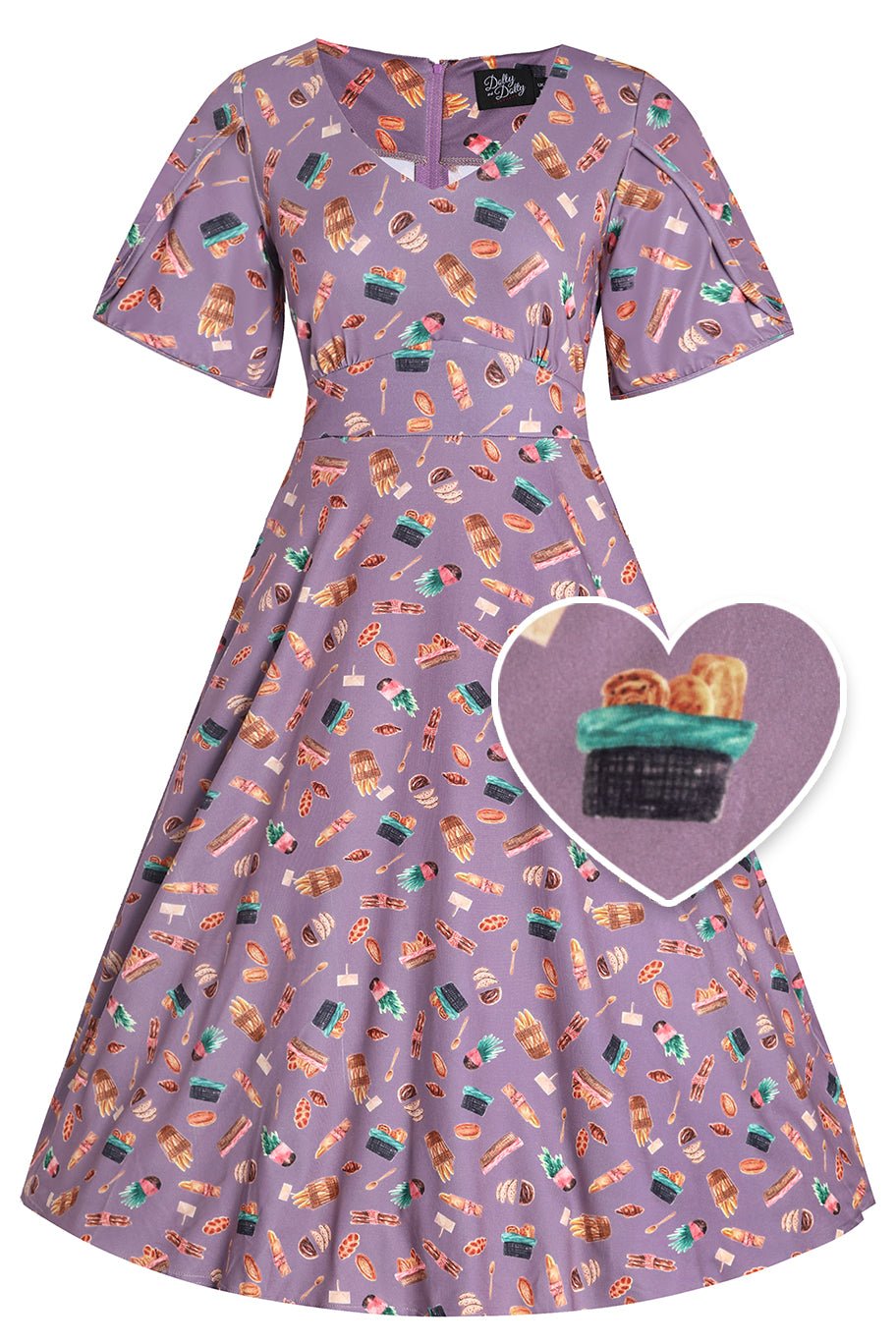 Janice Tea Dress In Purple Pastry Print