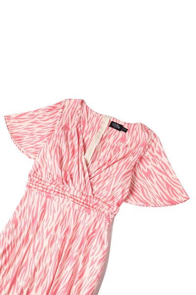Close up view of Pink Animal Print Tea Dress