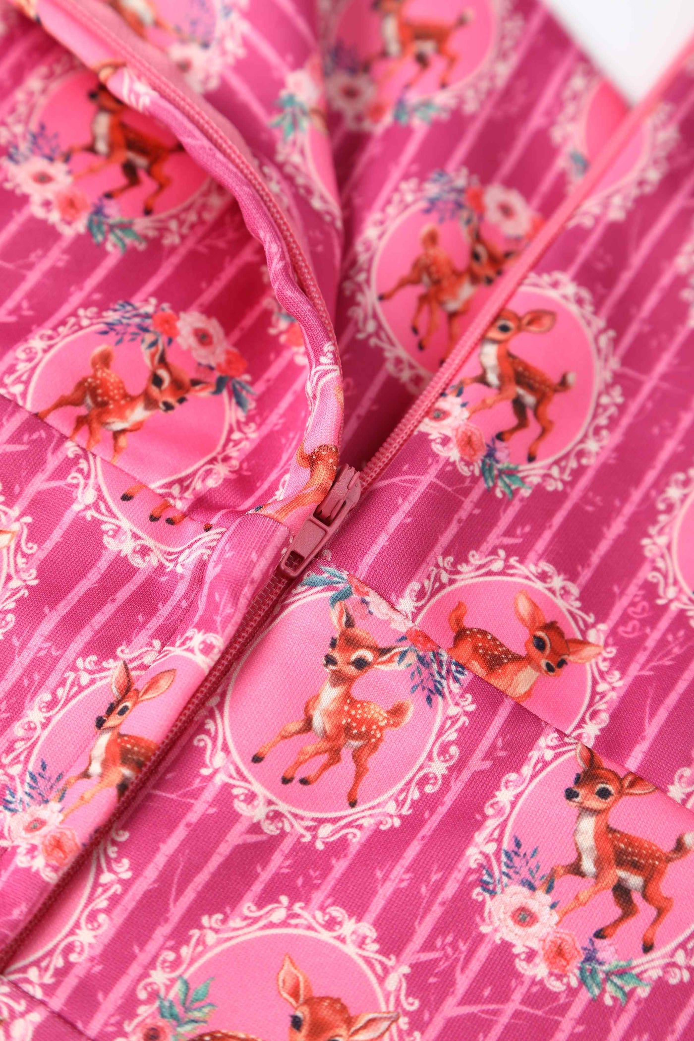 Close up view of Pink Bambi Midi Dress