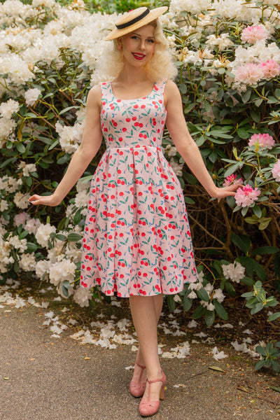 Model photo of Pink Cherry Flared Dress