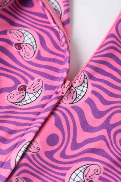 Close up view of Pink Cheshire Cat Smile Jumpsuit