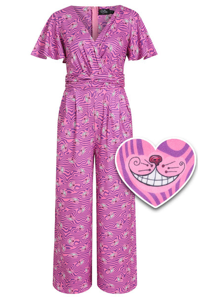 Front view of Pink Cheshire Cat Smile Jumpsuit