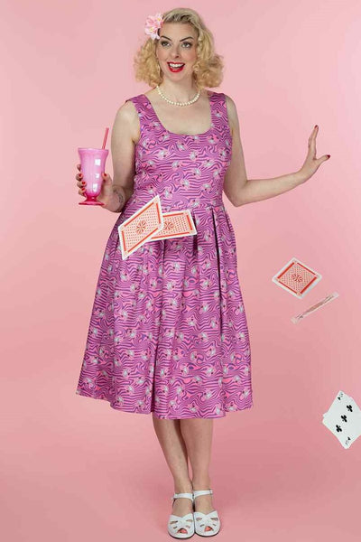 A model wearing a  Pink Cheshire Cat Swing Dress