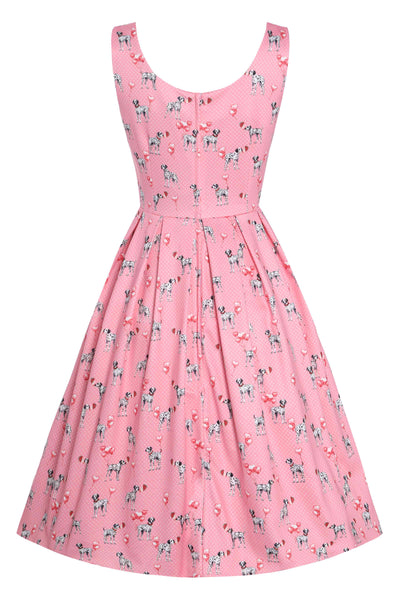 Back view Pink Dalmatian Flared Dress