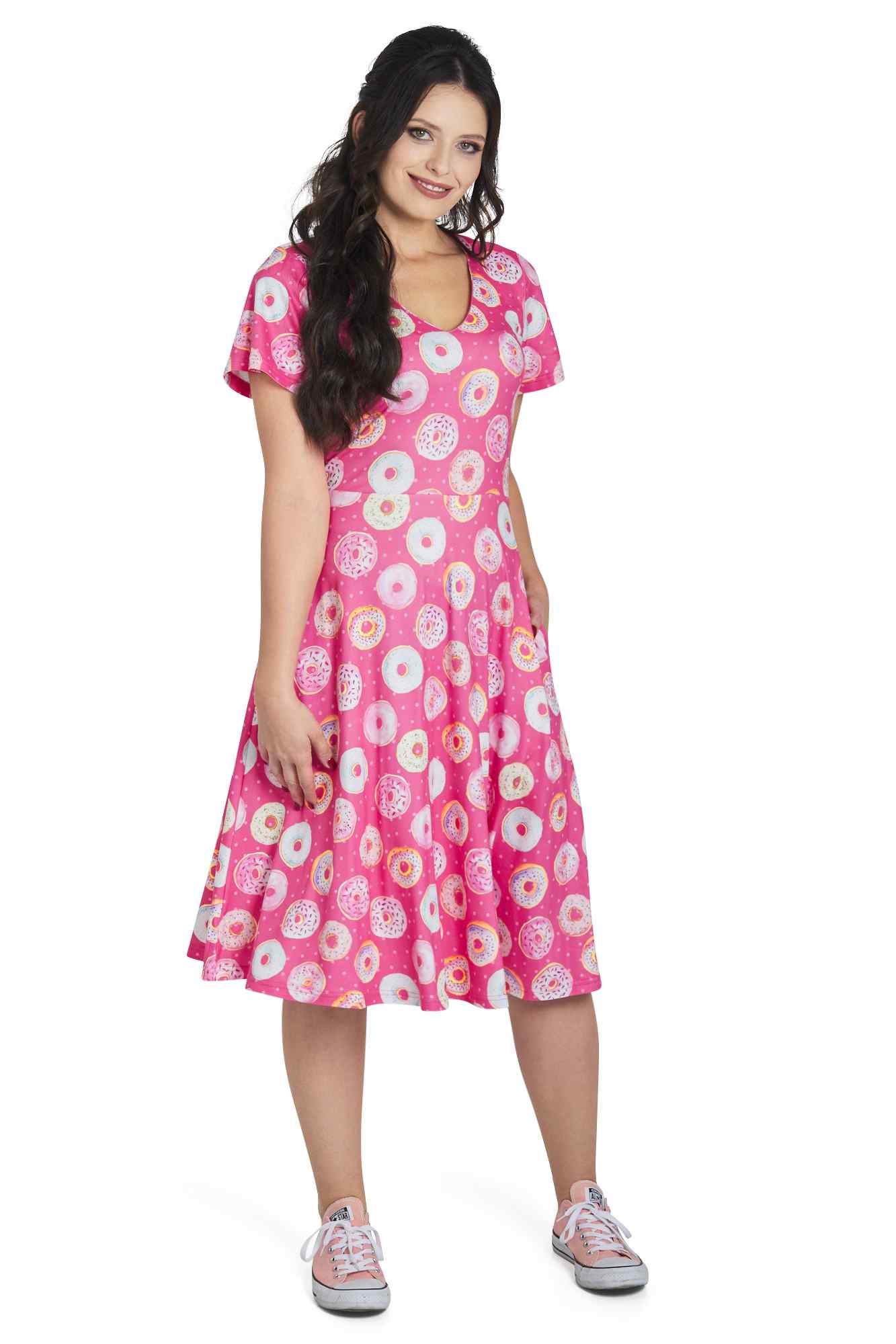 Model photo of Pink Donut Short Sleeved Dress