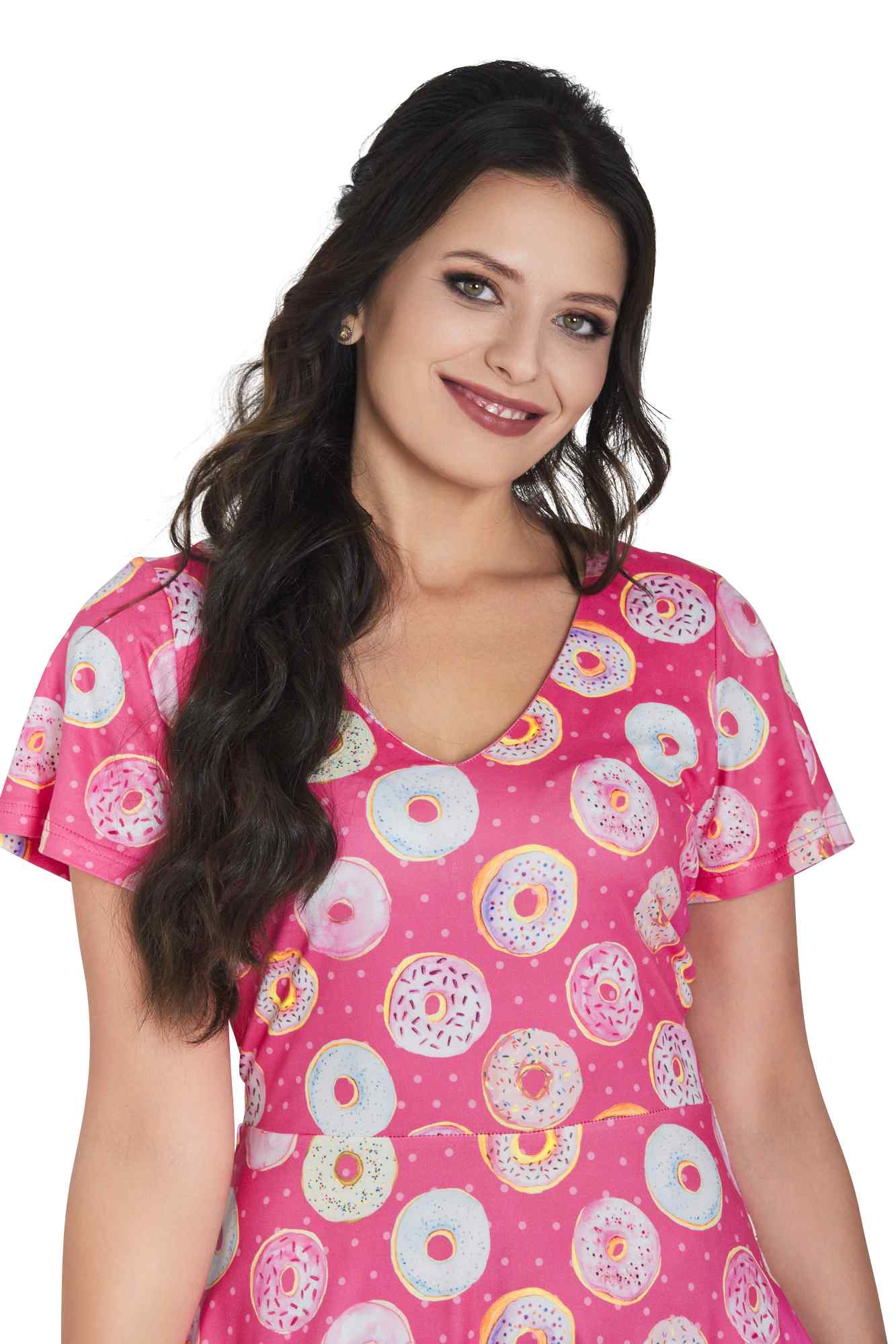 Model photo of Pink Donut Short Sleeved Dress