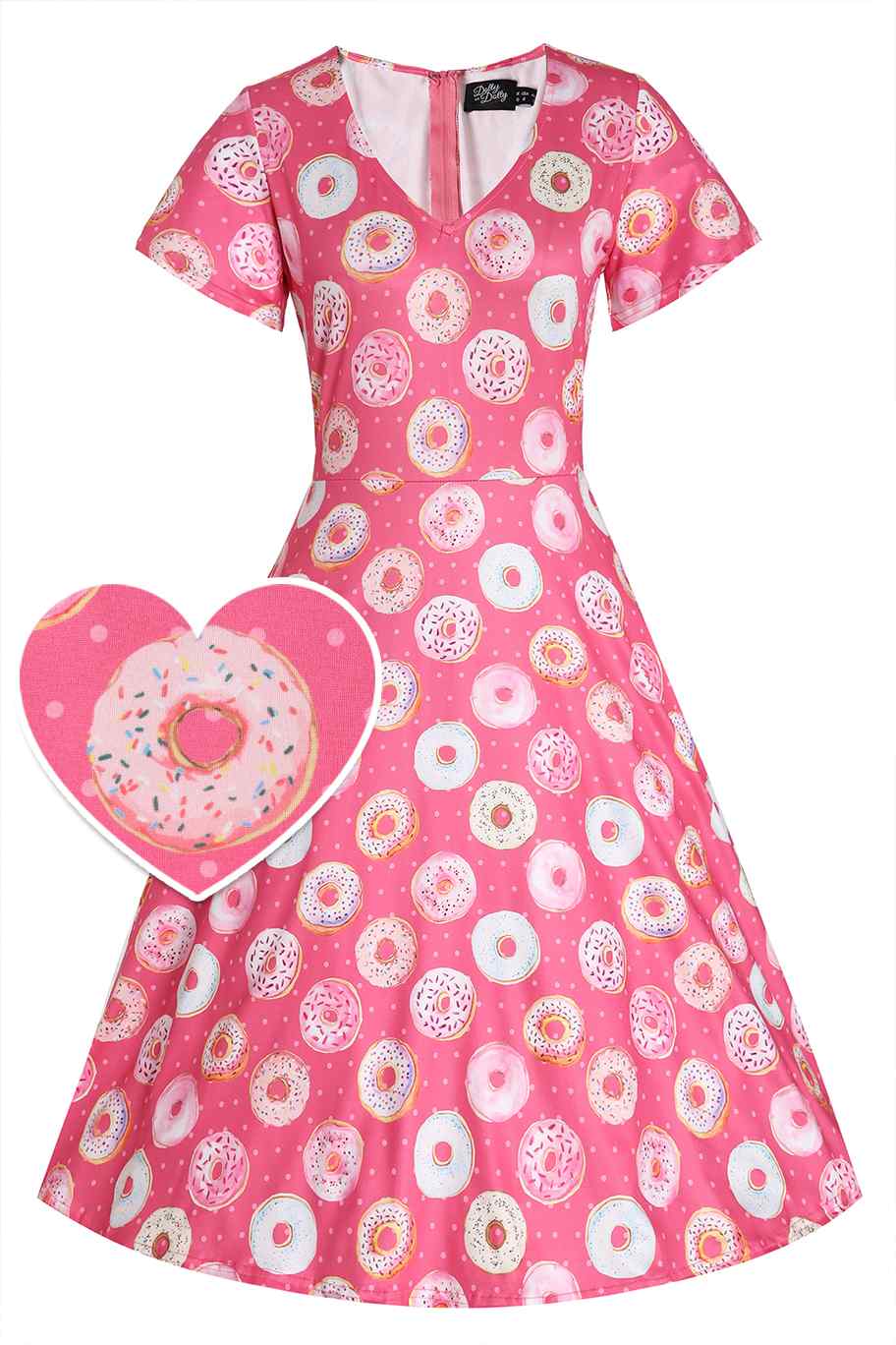 Front view of Pink Donut Short Sleeved Dress