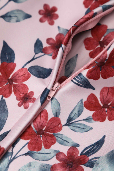 Close up view of Pink Falling Flower Off Shoulder Dress