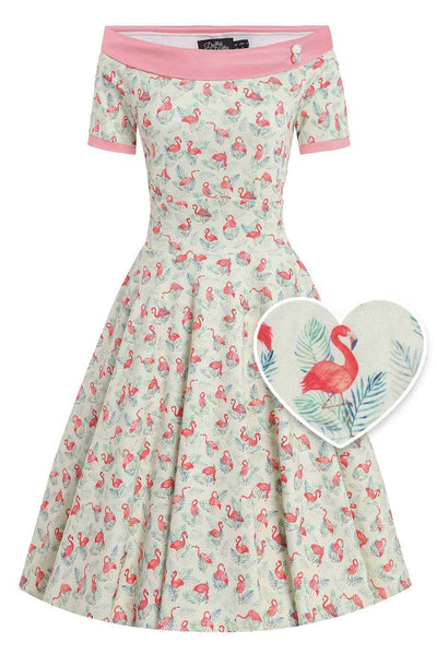 Front view of Pink Flamingo Off Shoulder Dress