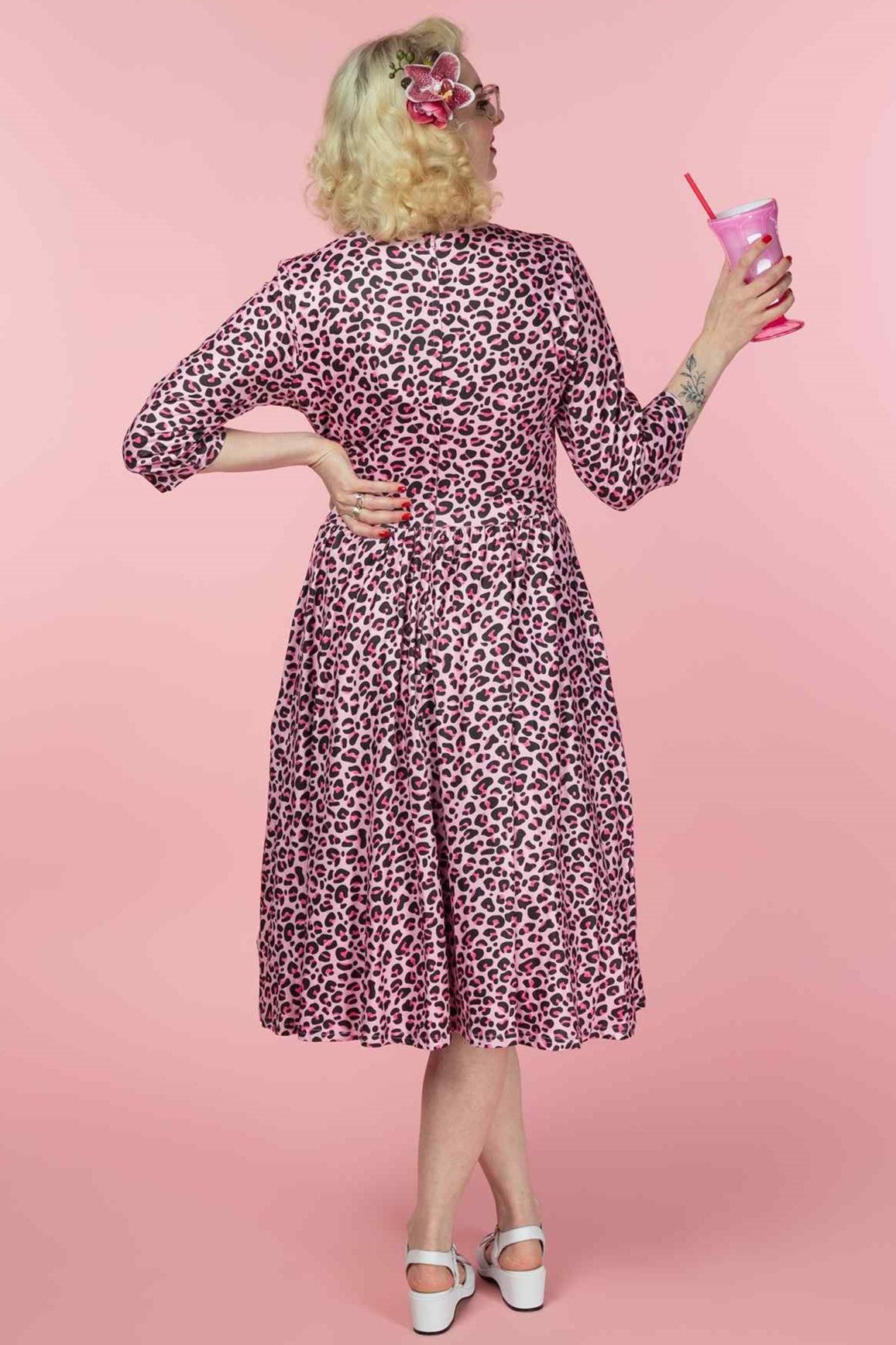 A model wearing a Pink Leopard Print Dress