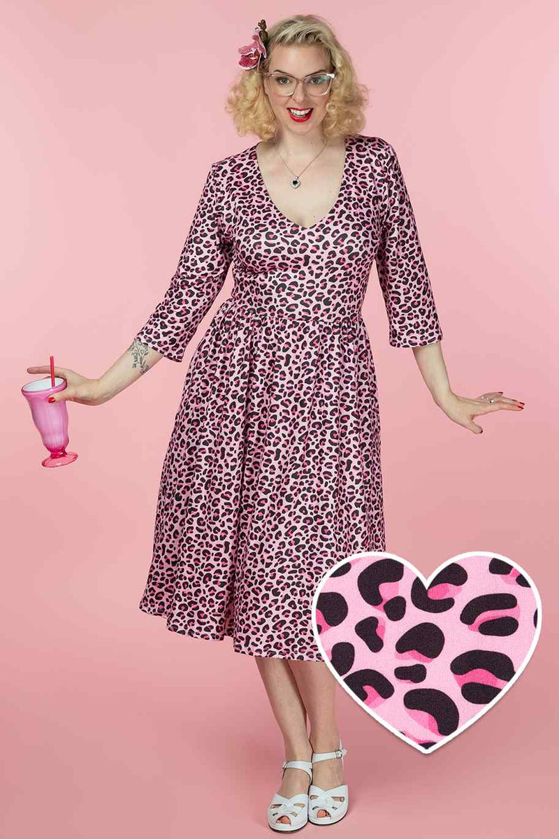 A model wearing a Pink Leopard Print Dress