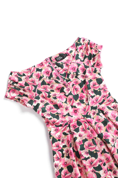 Close up view of Pink Poppy Off Shoulder Dress