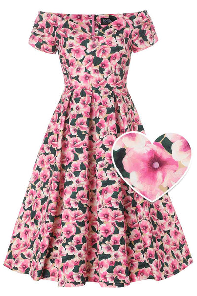 Front view of Pink Poppy Off Shoulder Dress