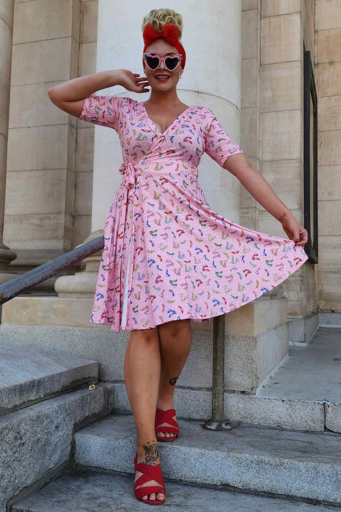 Pink Stiletto Print Wrap Dress