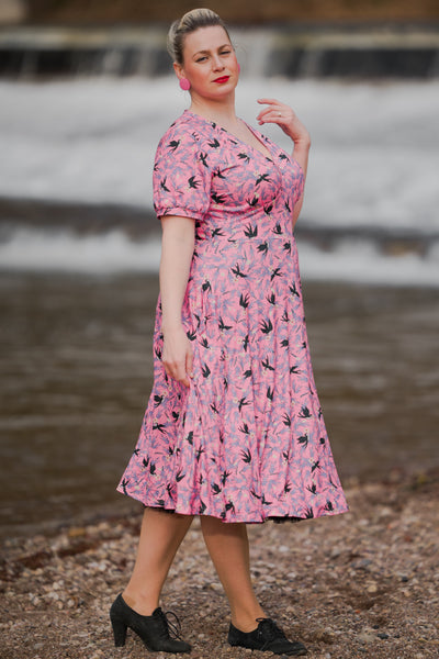 Pink Swallow Sleeved Dress