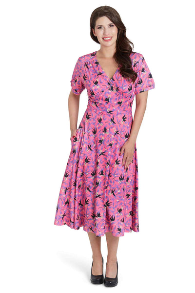 Pink Swallow Sleeved Dress