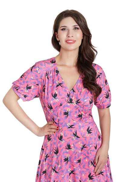 Pink Swallow Sleeved Dress