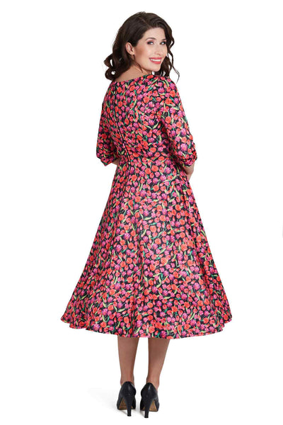 Model Photo of Pink Tulip Print Midi Dress