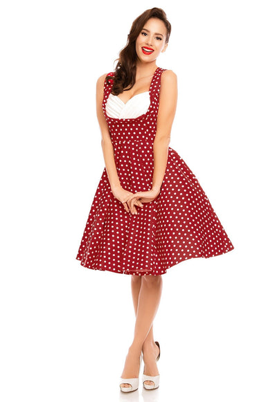 Pleated 50s Style Swing Dress Red Polka Dots