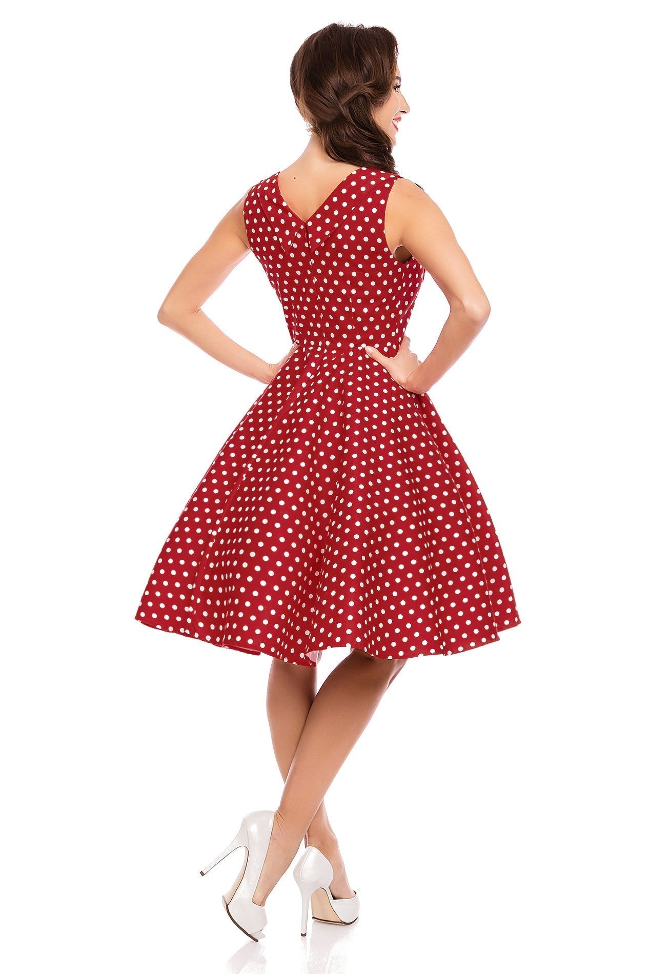 Pleated 50s Style Swing Dress Red Polka Dots