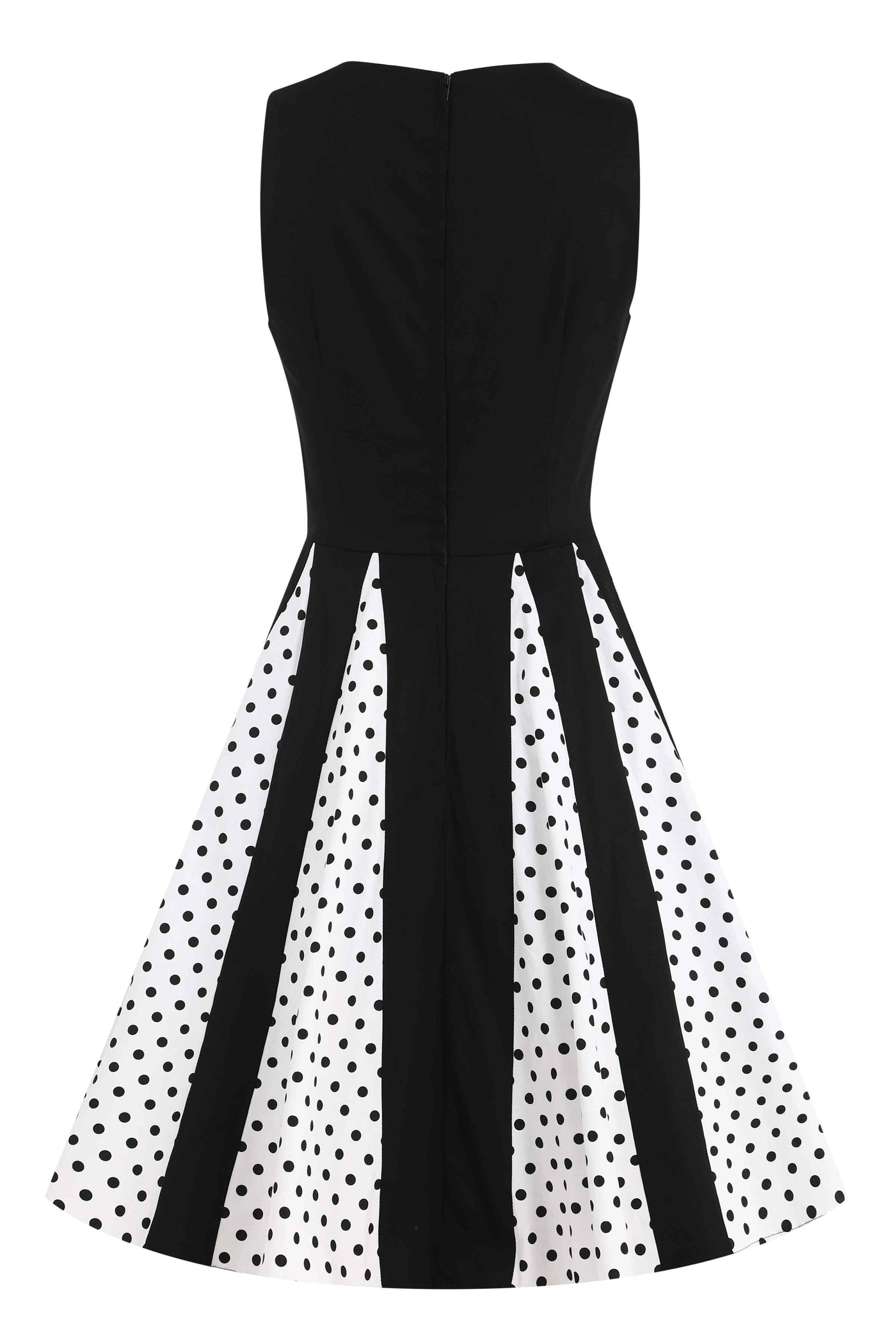 Back view of Pleated Black Dress With White Polka Dots