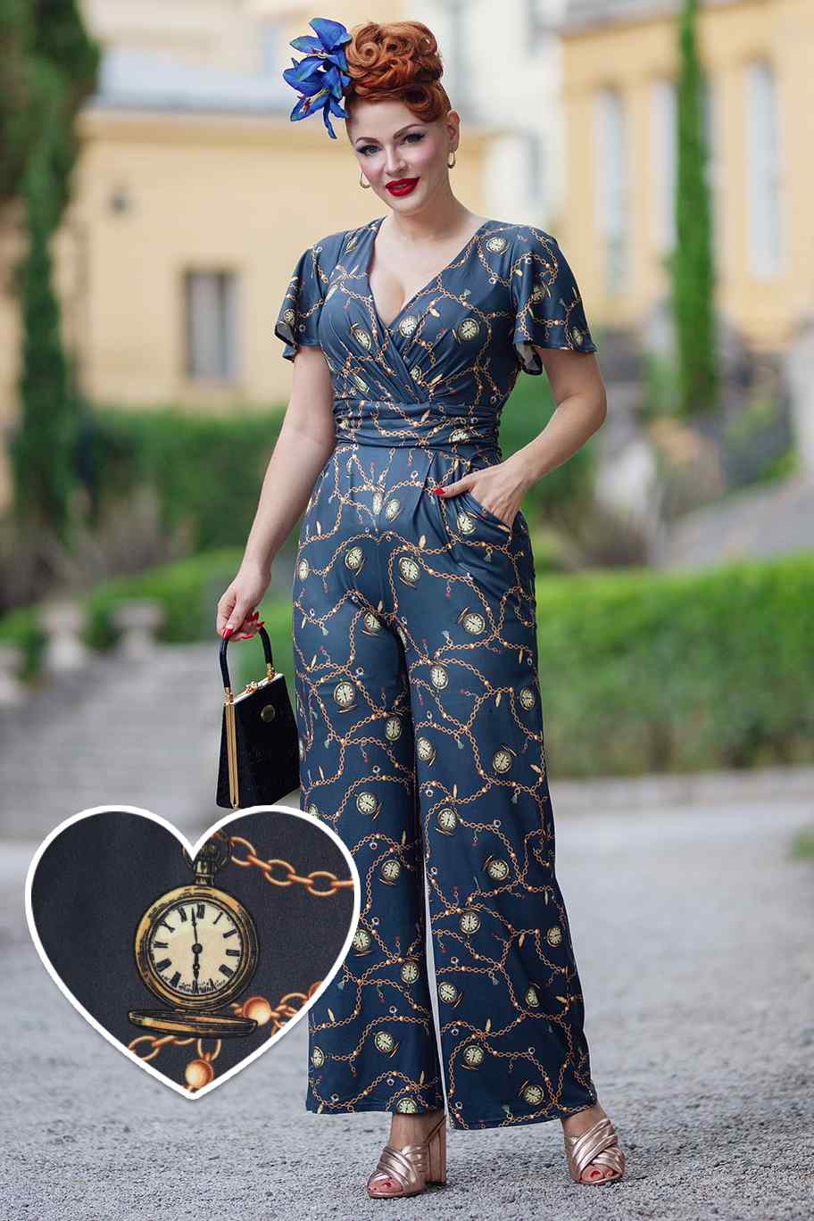 A model wearing a Black Pocket Watch Jumpsuit