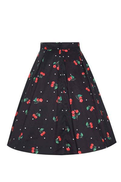 Back view of Polka Dot Cherry Black Flared Skirt