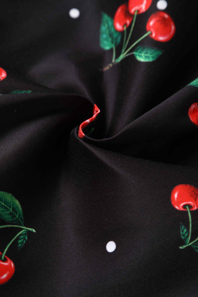 Close up view of Polka Dot Cherry Black Flared Skirt