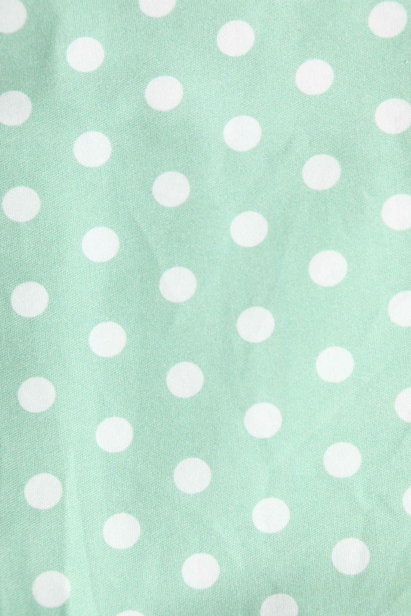 Close up view of Polka Dot Swing Dress in Mint Green