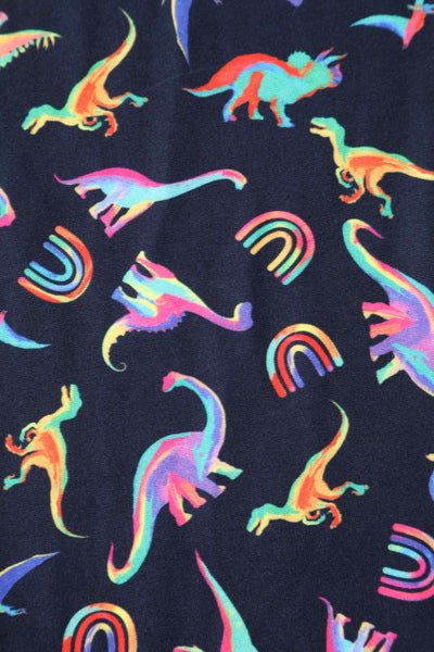 Close up View of Prehistorical Dinosaurs and Rainbow Black Jumpsuit