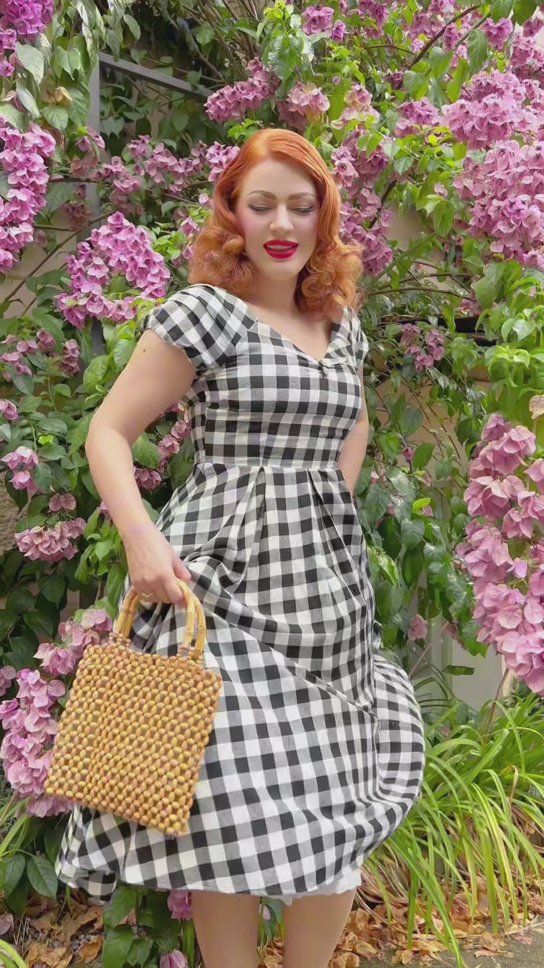 Lily Off Shoulder Black Gingham Check Circle Dress