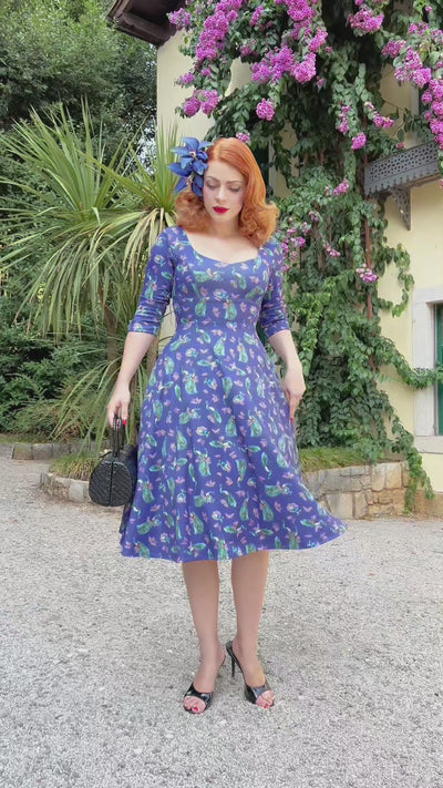 Scarlette Purple Peacock Mid Calf Dress