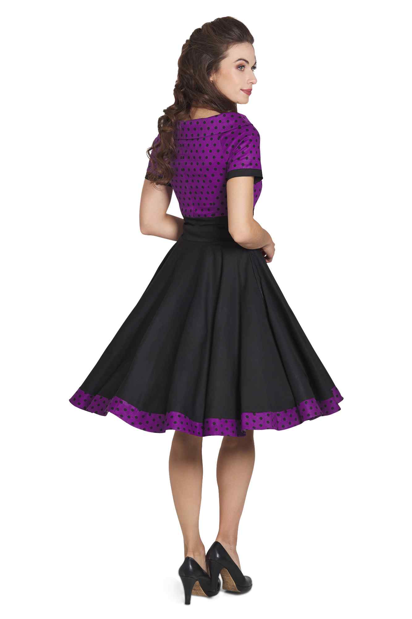 Model photo of Purple & Black Polka Dot Circle Dress