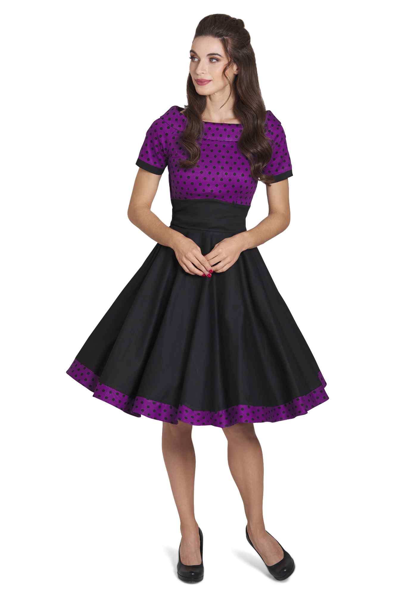 Model photo of Purple & Black Polka Dot Circle Dress