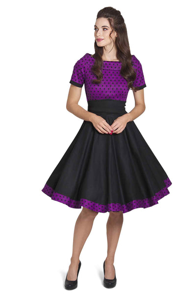 Model photo of Purple & Black Polka Dot Circle Dress