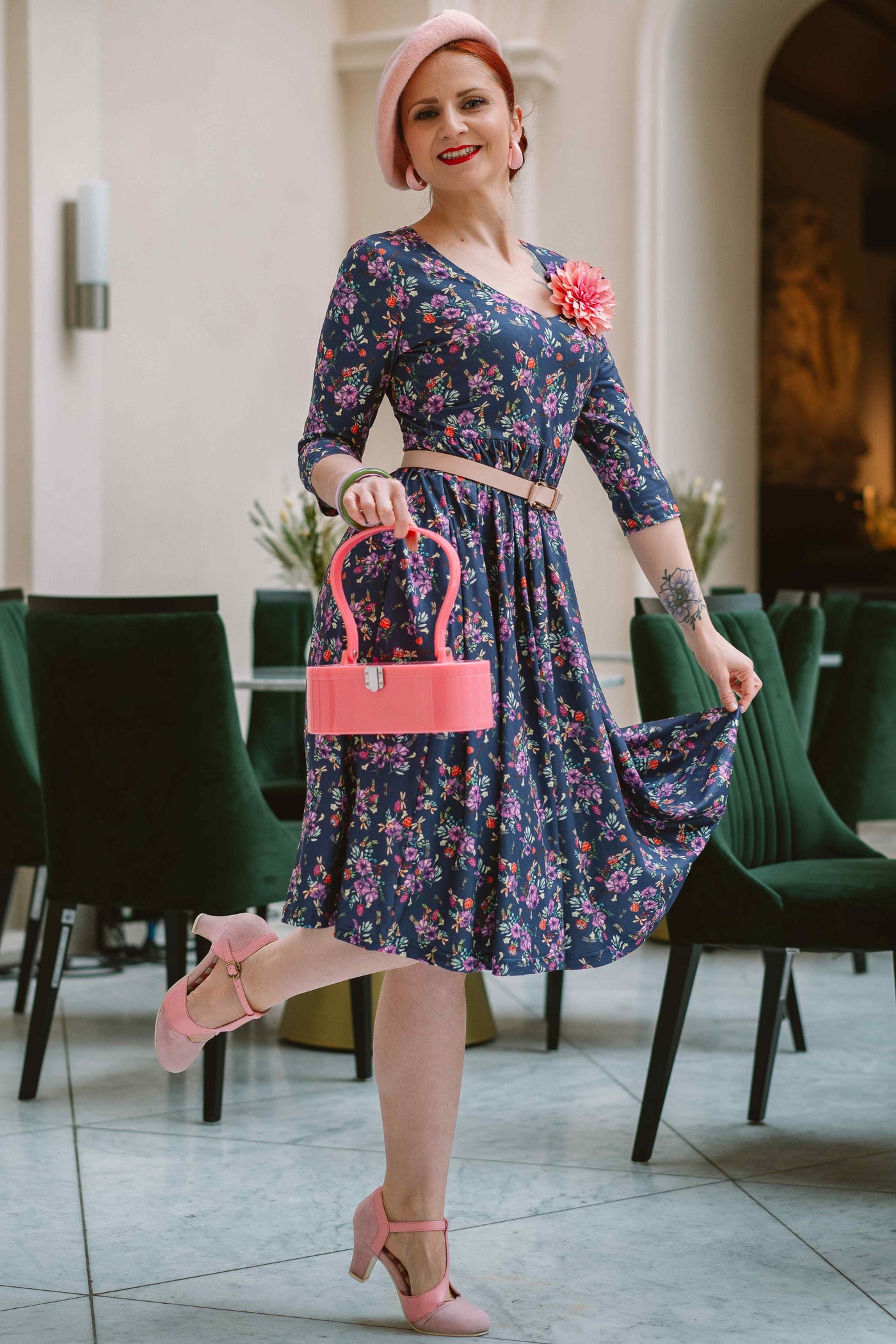 Purple Dragonfly & Floral Long Sleeved Dress