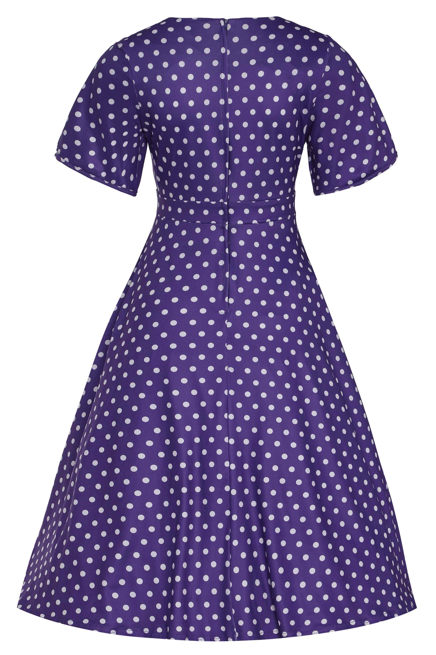 Purple Polka Dot Petal Sleeved Flared Dress