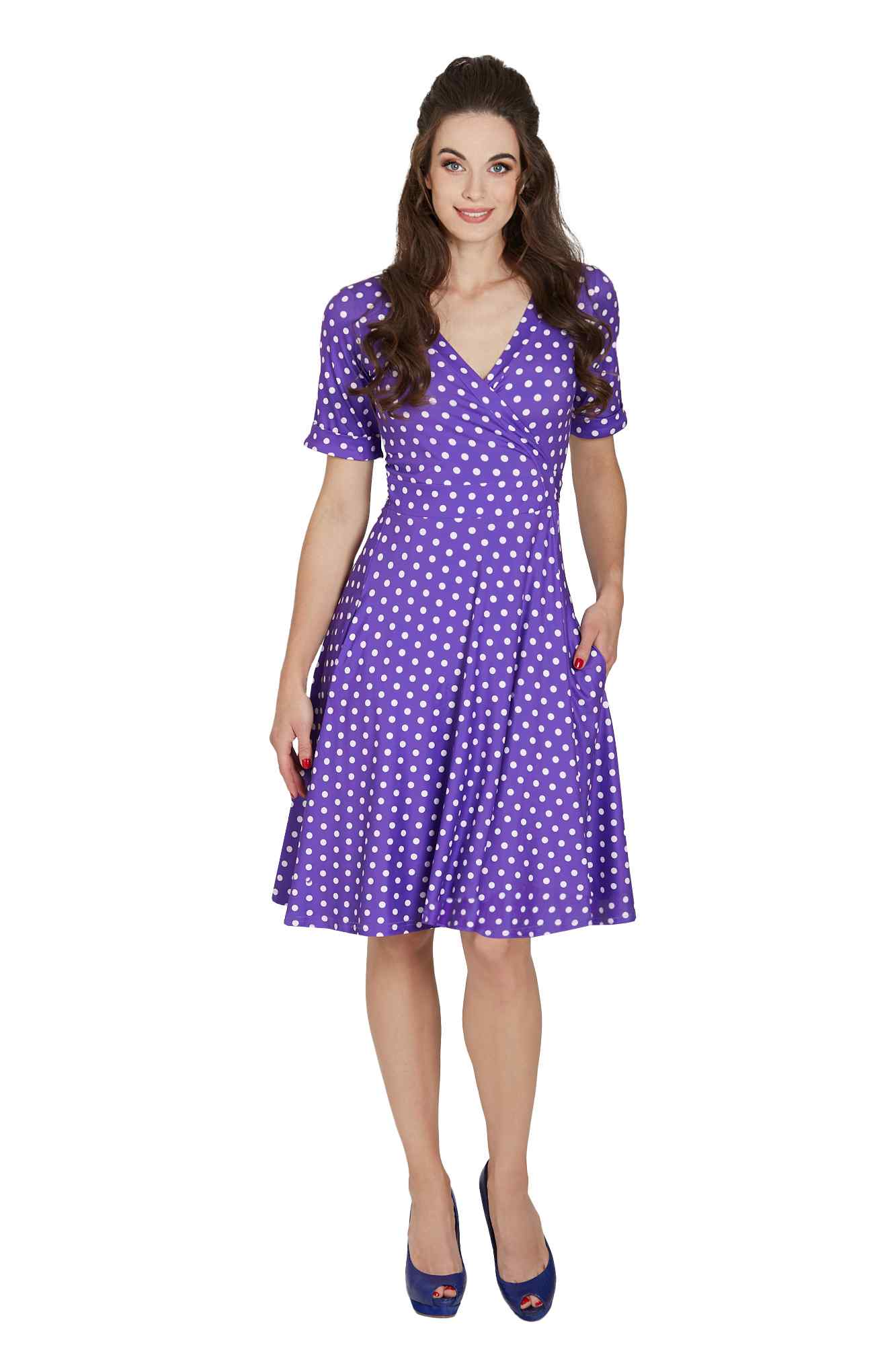 Model photo Purple Polka Dot Wrap Dress