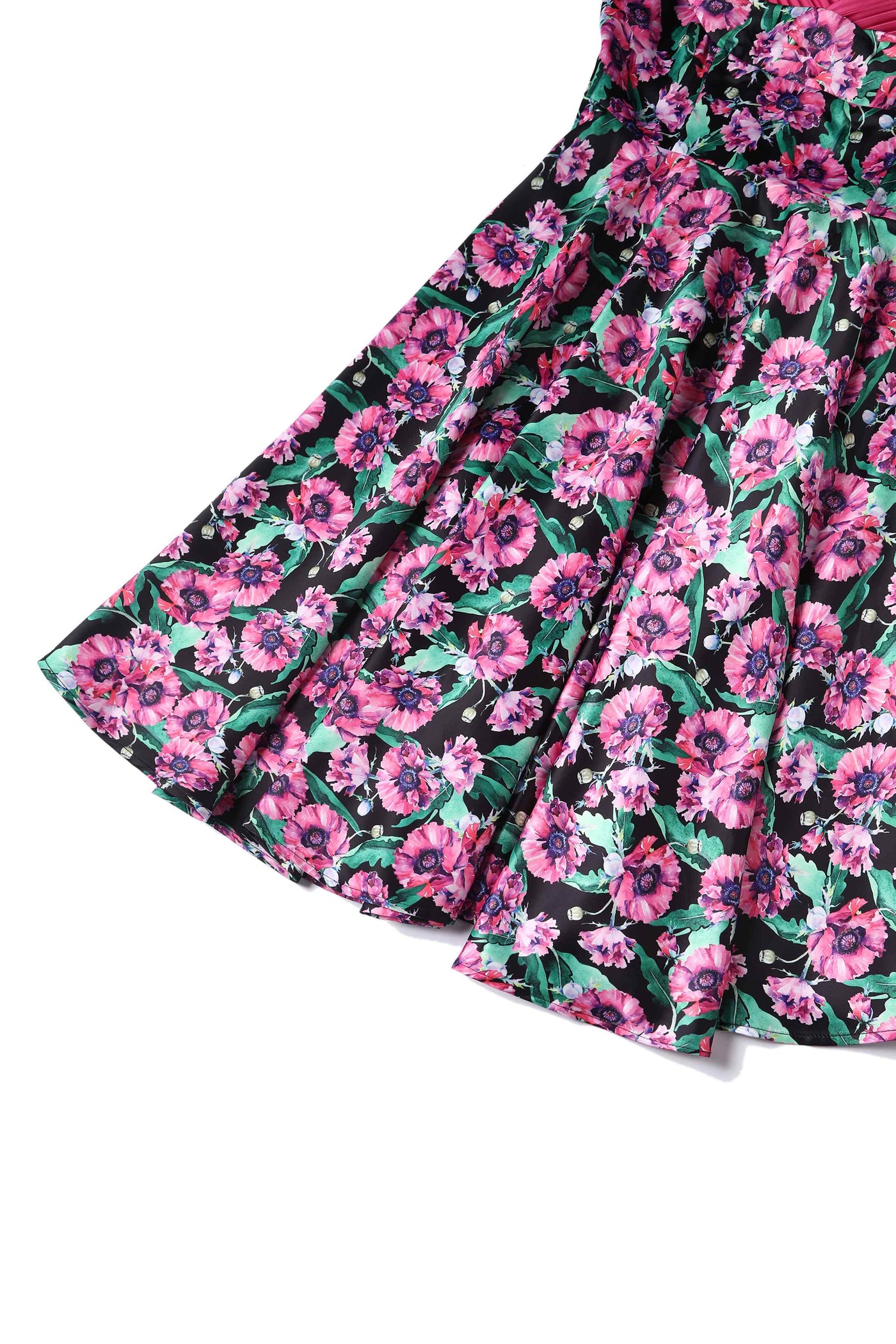 Close up view of Purple Poppy Flowers Print Pleated Bust Dress