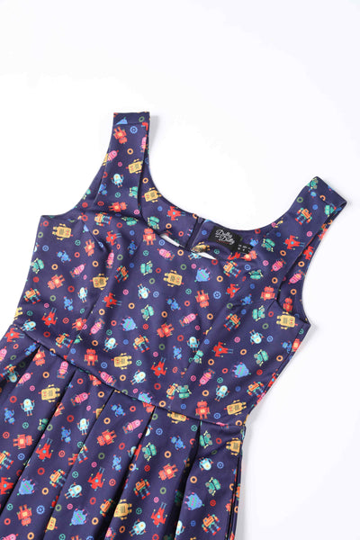 Close up of Purple Robot Swing Dress