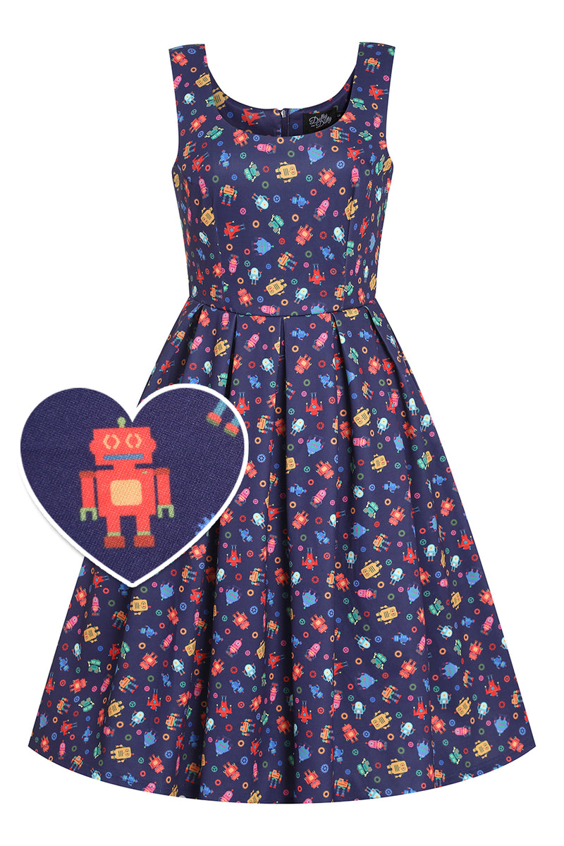 Front view of Purple Robot Swing Dress