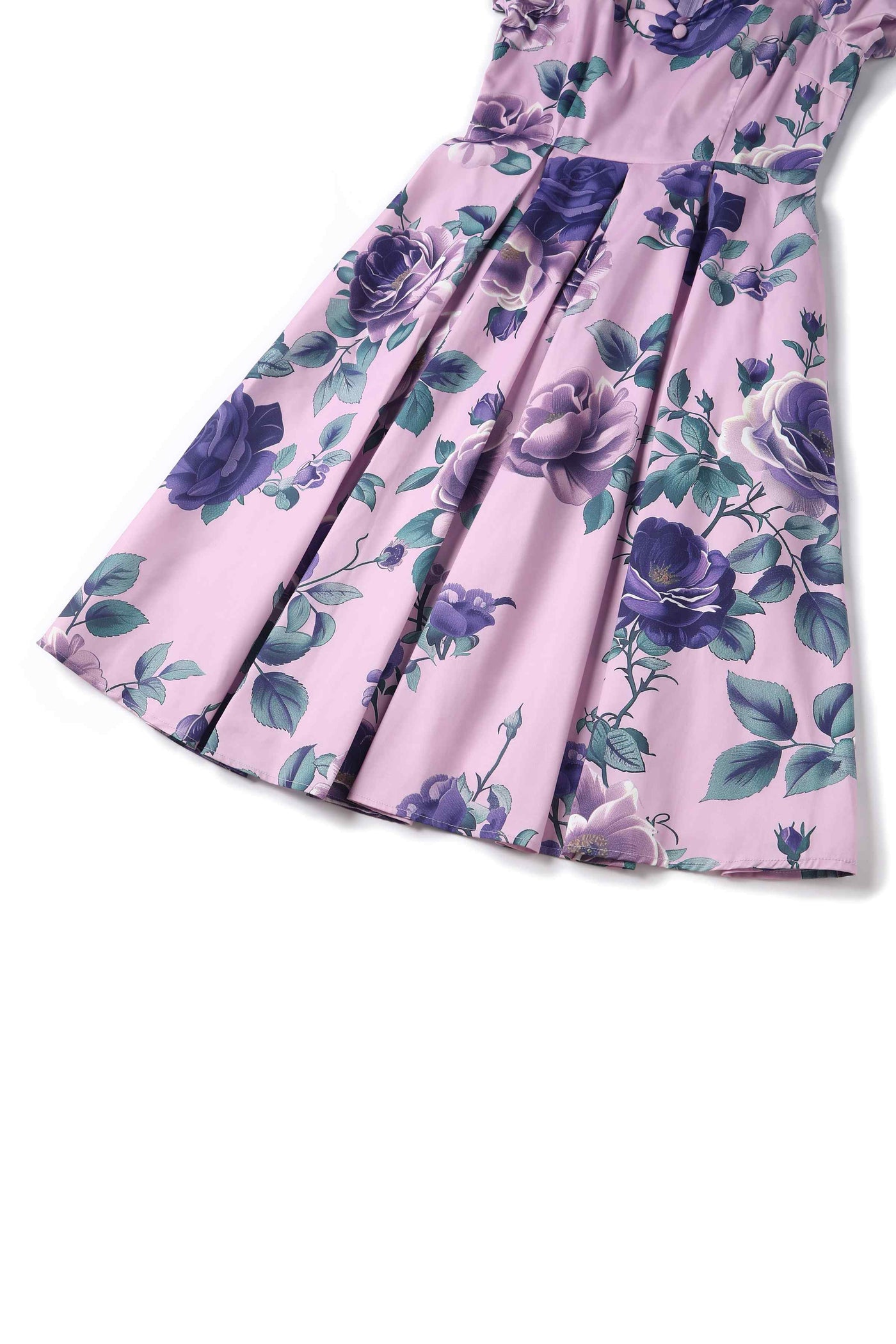 Close up view of Purple Rose Off Shoulder Midi Dress