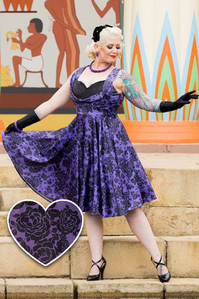 Purple Rose Pleated Bust Dress