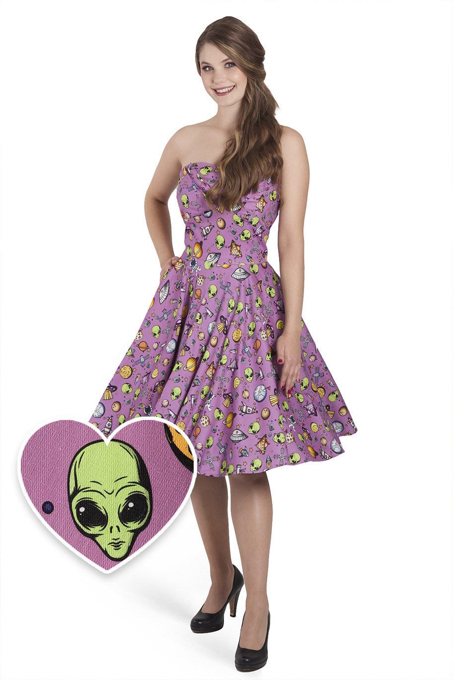 Model photo of Purple UFOs Strapless Dress