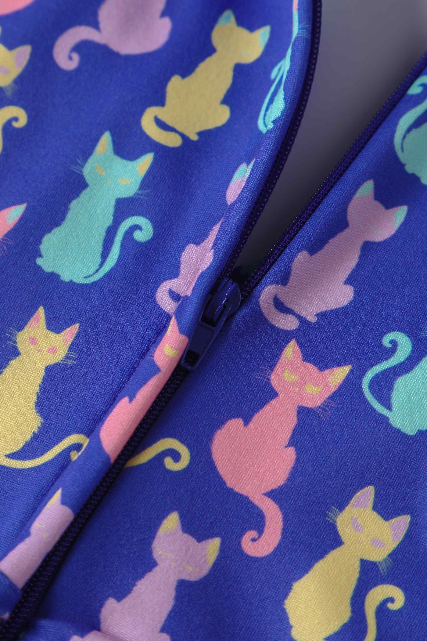 Close up View of Quirky Purple Rainbow Cat Jumpsuit